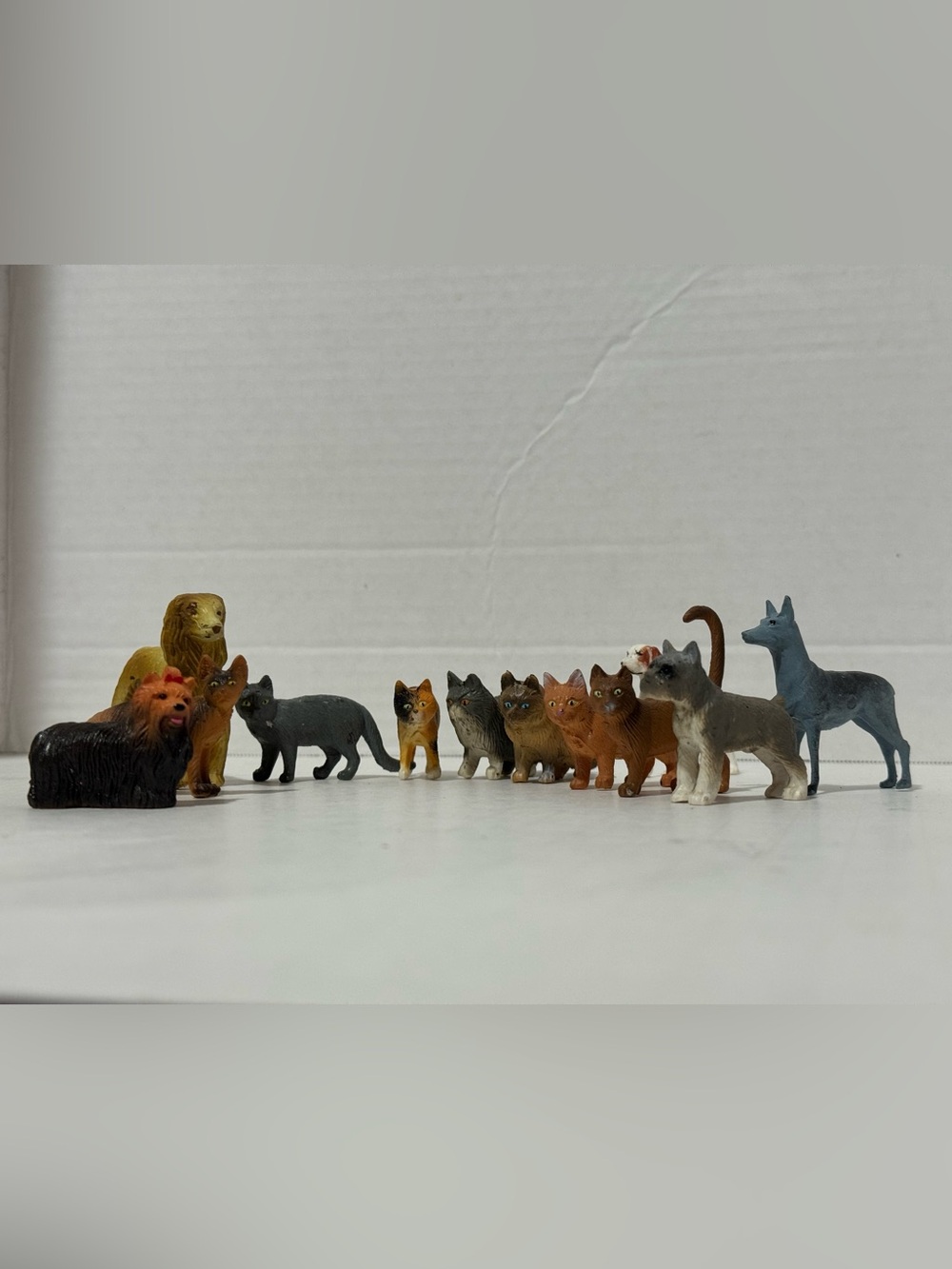 Vintage Cat Dog Mini Plastic Figurines Mixed Lot 12 Pcs Schnauzer Abyssinian